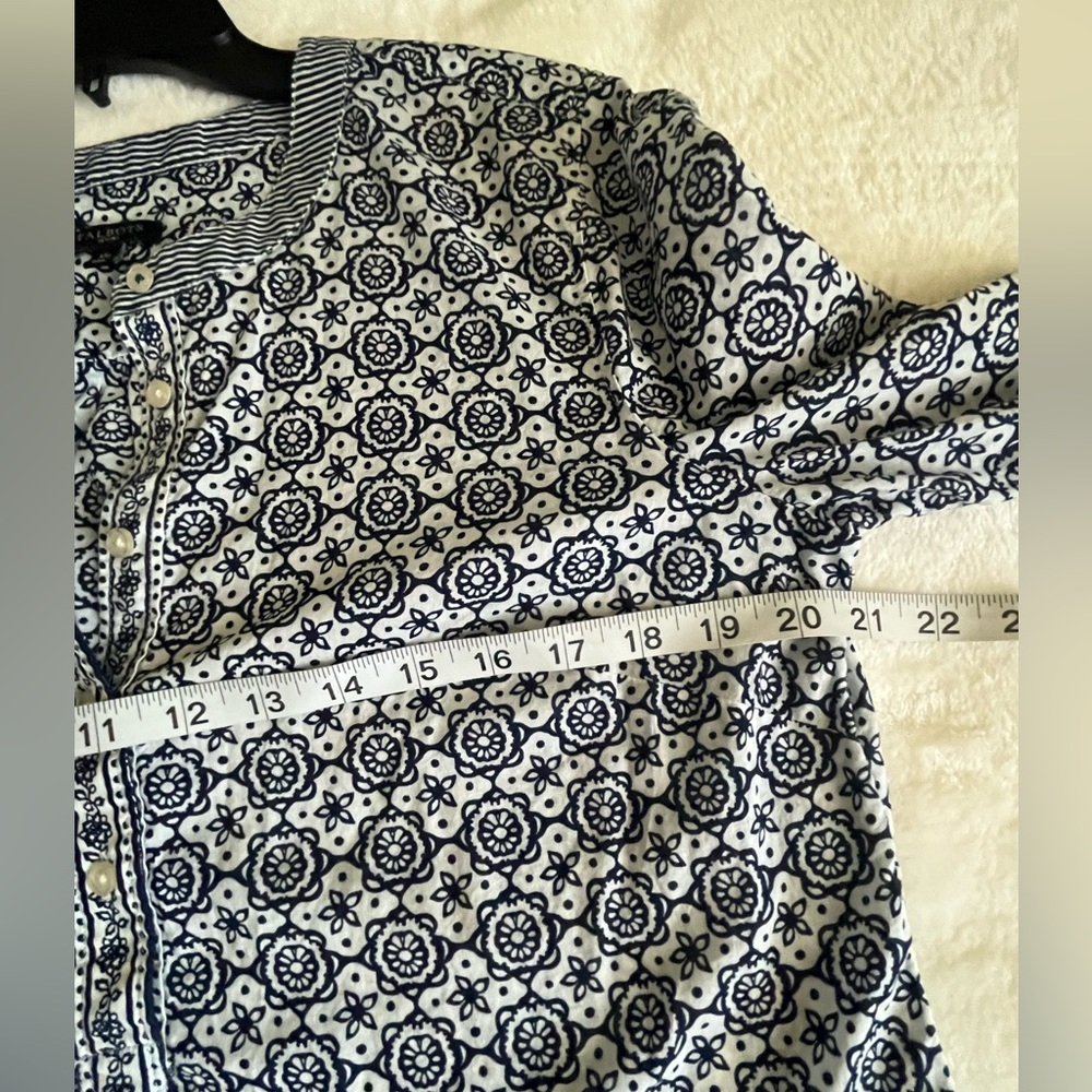 Talbots Blue and White Women top Tunic 3/4 Sleeve Sz Mp‎ - Picture 8 of 9